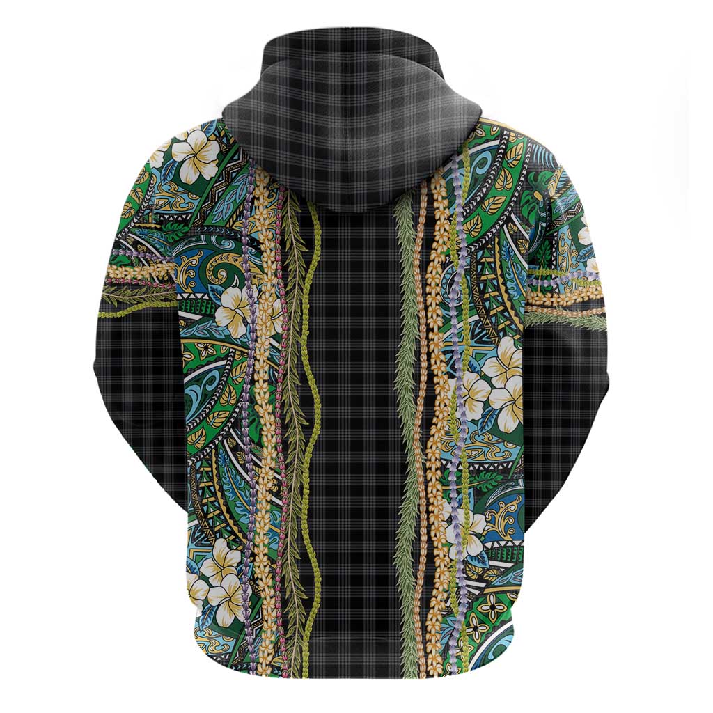 Hawaiian Art Flower Tribal with Lei Hoodie Palaka Pattern Black Color LT03 - Polynesian Pride