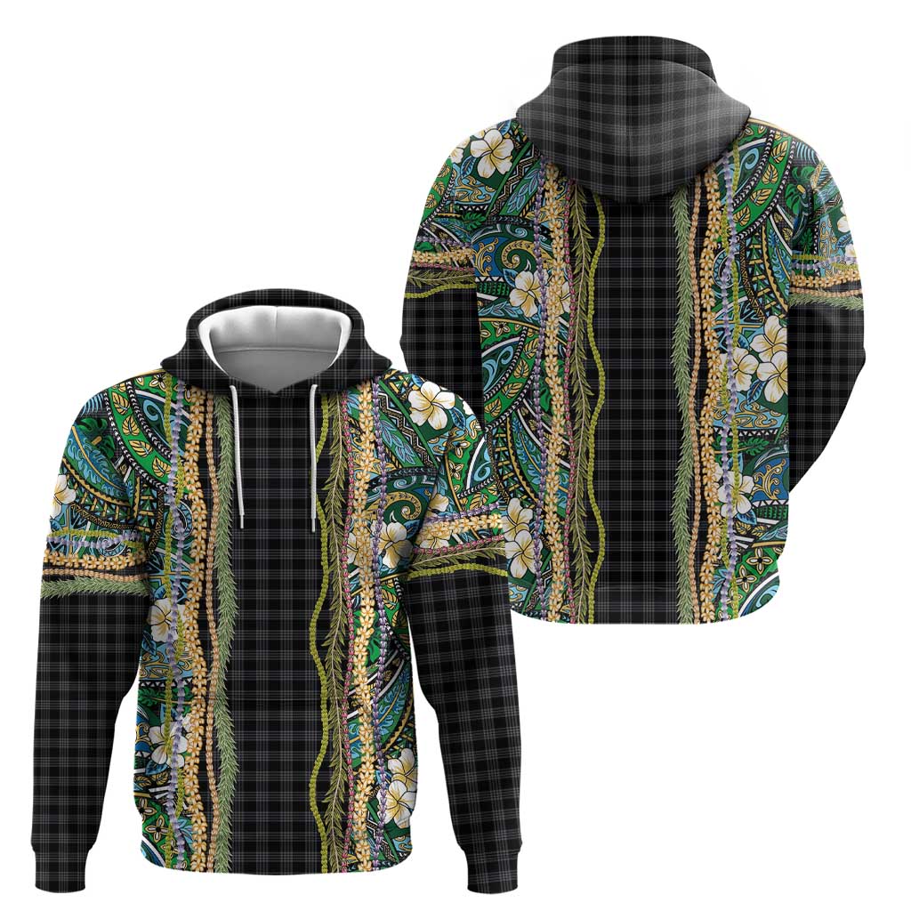 Hawaiian Art Flower Tribal with Lei Hoodie Palaka Pattern Black Color LT03 - Polynesian Pride