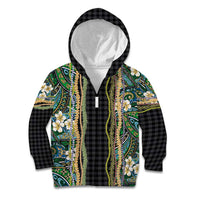 Hawaiian Art Flower Tribal with Lei Kid Hoodie Palaka Pattern Black Color - Polynesian Pride