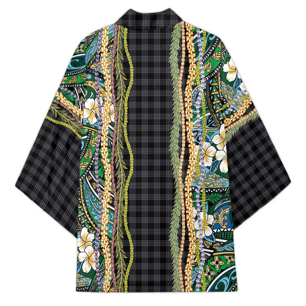 Hawaiian Art Flower Tribal with Lei Kimono Palaka Pattern Black Color LT03 - Polynesian Pride