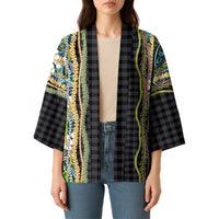 Hawaiian Art Flower Tribal with Lei Kimono Palaka Pattern Black Color LT03 - Polynesian Pride