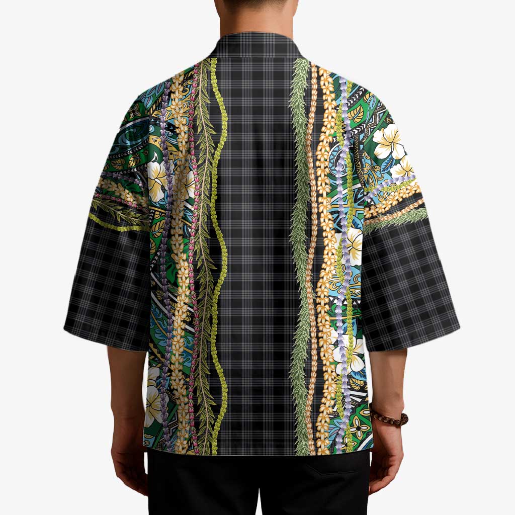 Hawaiian Art Flower Tribal with Lei Kimono Palaka Pattern Black Color LT03 - Polynesian Pride