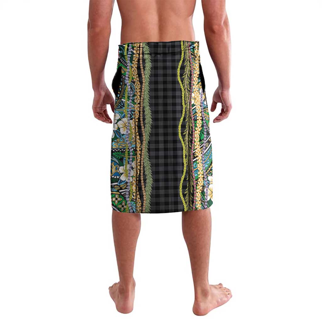 Hawaiian Art Flower Tribal with Lei Lavalava Palaka Pattern Black Color - Polynesian Pride