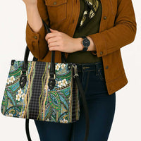 Hawaiian Art Flower Tribal with Lei Leather Bag Palaka Pattern Black Color - Polynesian Pride