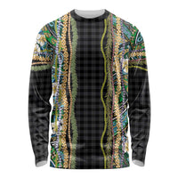 Hawaiian Art Flower Tribal with Lei Long Sleeve Shirt Palaka Pattern Black Color - Polynesian Pride