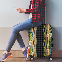 Hawaiian Art Flower Tribal with Lei Luggage Cover Palaka Pattern Black Color - Polynesian Pride