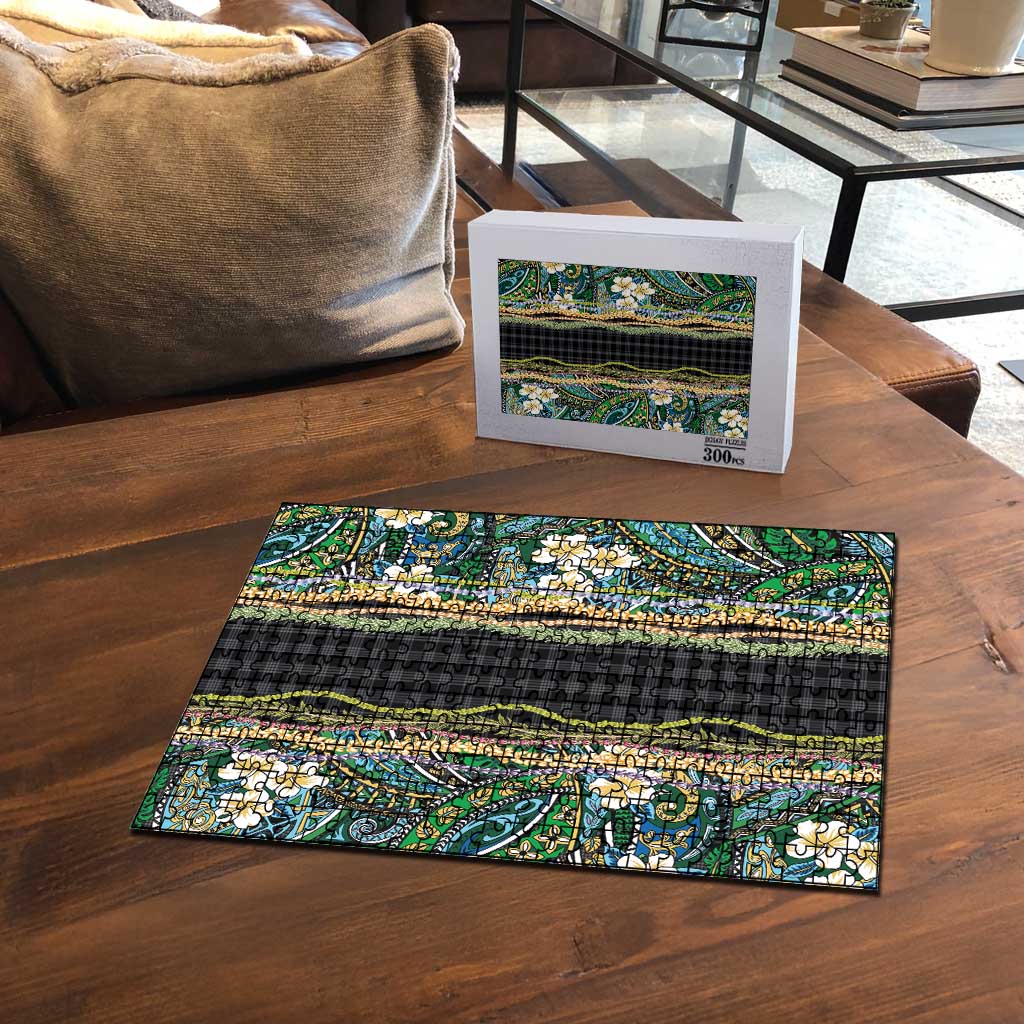 Hawaiian Art Flower Tribal with Lei Puzzle Palaka Pattern Black Color - Polynesian Pride