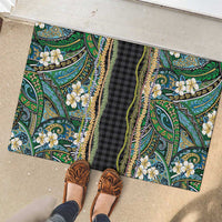 Hawaiian Art Flower Tribal with Lei Rubber Doormat Palaka Pattern Black Color - Polynesian Pride