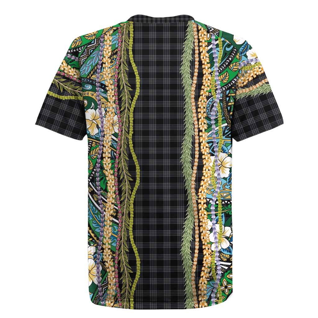 Hawaiian Art Flower Tribal with Lei Rugby Jersey Palaka Pattern Black Color LT03 - Polynesian Pride