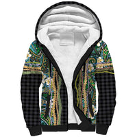 Hawaiian Art Flower Tribal with Lei Sherpa Hoodie Palaka Pattern Black Color - Polynesian Pride