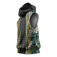 Hawaiian Art Flower Tribal with Lei Sleeveless Hoodie Palaka Pattern Black Color - Polynesian Pride
