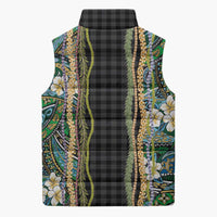 Hawaiian Art Flower Tribal with Lei Sleeveless Puffer Jacket Palaka Pattern Black Color - Polynesian Pride