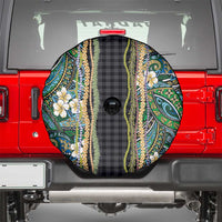 Hawaiian Art Flower Tribal with Lei Spare Tire Cover Palaka Pattern Black Color - Polynesian Pride