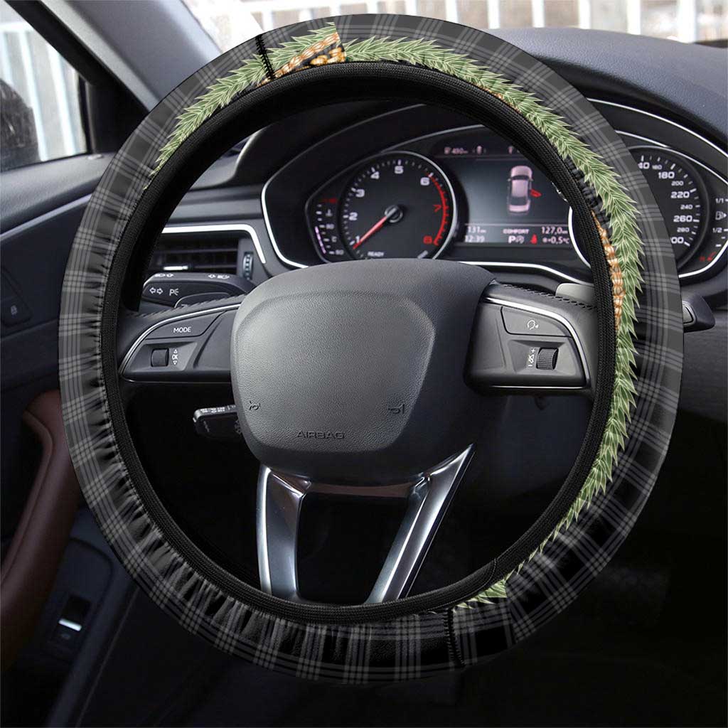 Hawaiian Art Flower Tribal with Lei Steering Wheel Cover Palaka Pattern Black Color - Polynesian Pride