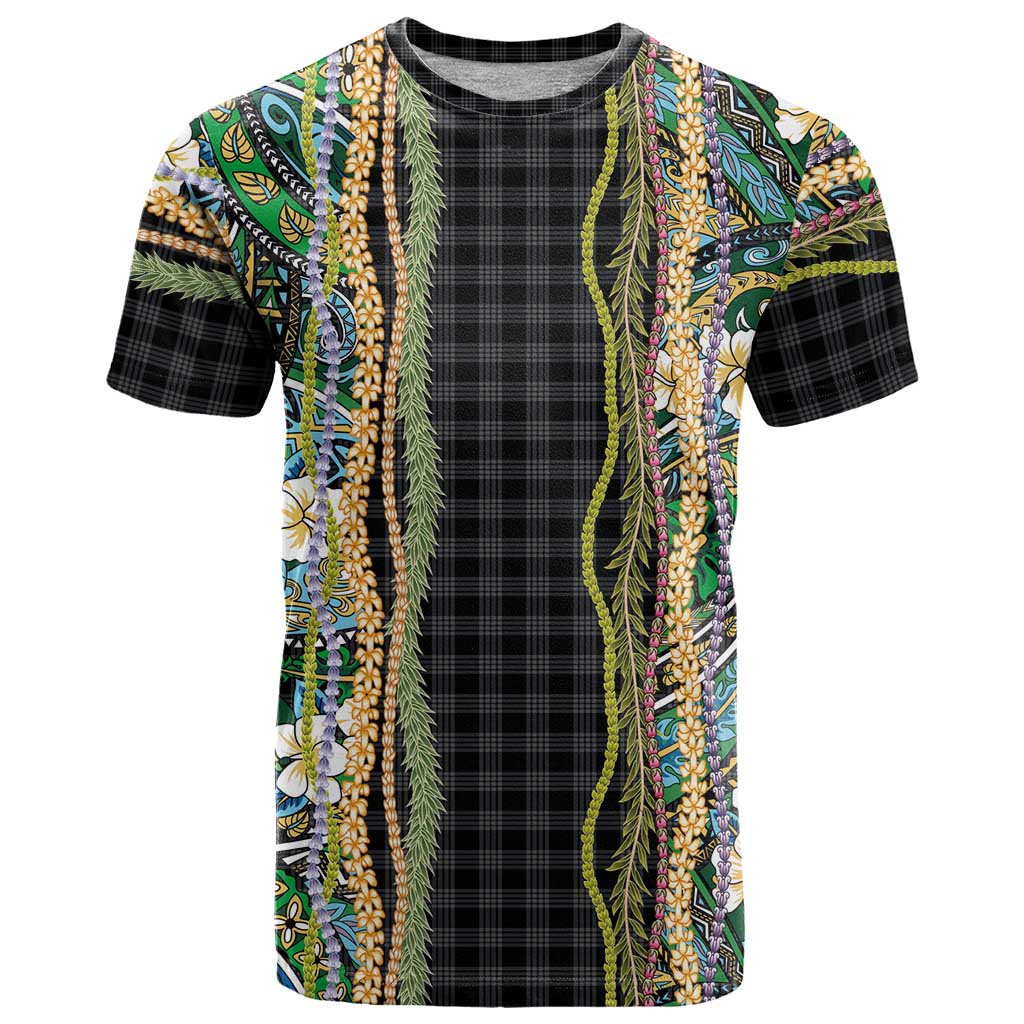 Hawaiian Art Flower Tribal with Lei T Shirt Palaka Pattern Black Color - Polynesian Pride