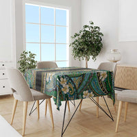 Hawaiian Art Flower Tribal with Lei Tablecloth Palaka Pattern Black Color - Polynesian Pride