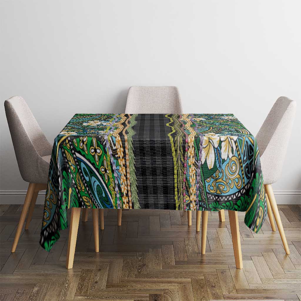 Hawaiian Art Flower Tribal with Lei Tablecloth Palaka Pattern Black Color - Polynesian Pride