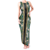 Hawaiian Art Flower Tribal with Lei Tank Maxi Dress Palaka Pattern Black Color - Polynesian Pride