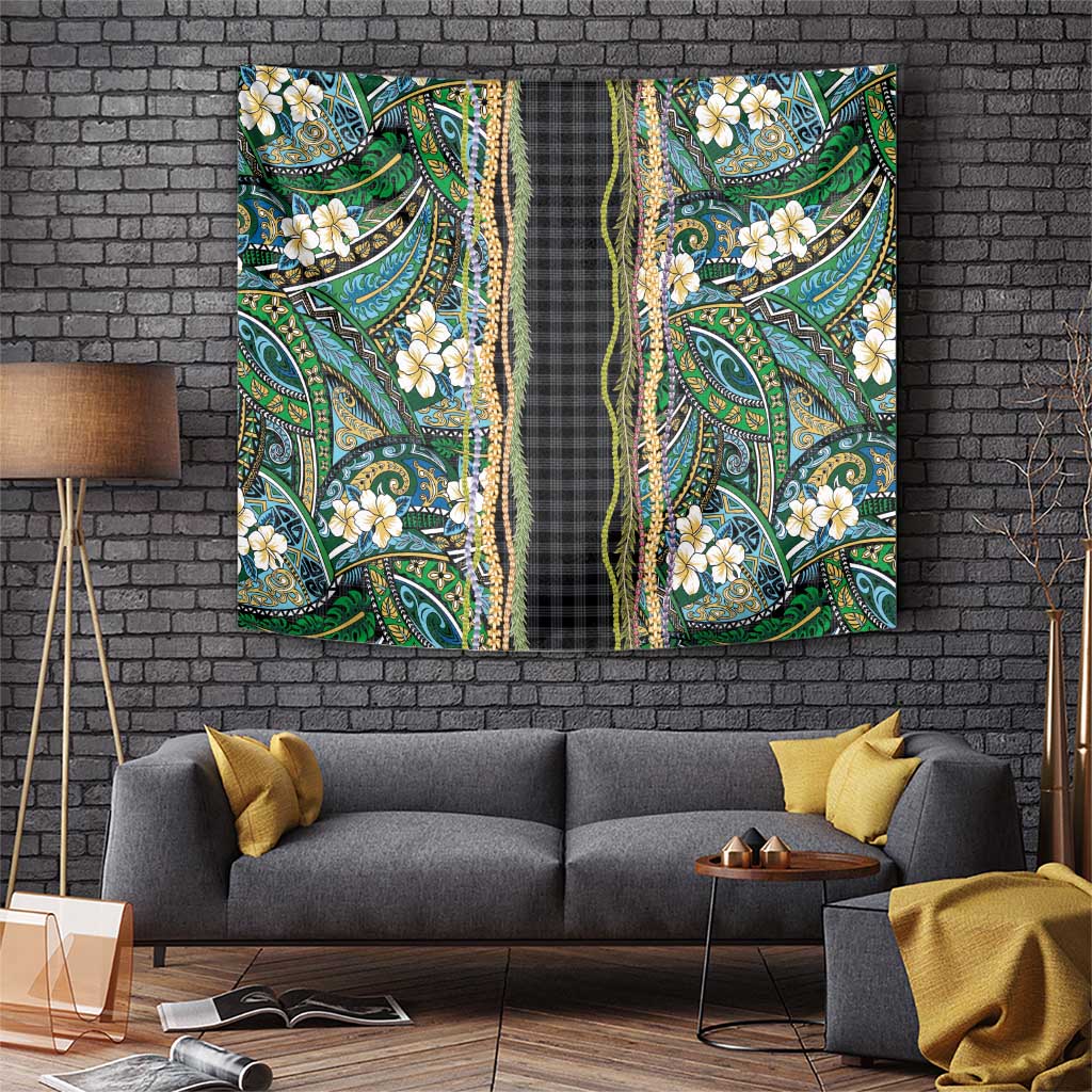 Hawaiian Art Flower Tribal with Lei Tapestry Palaka Pattern Black Color LT03 Black - Polynesian Pride