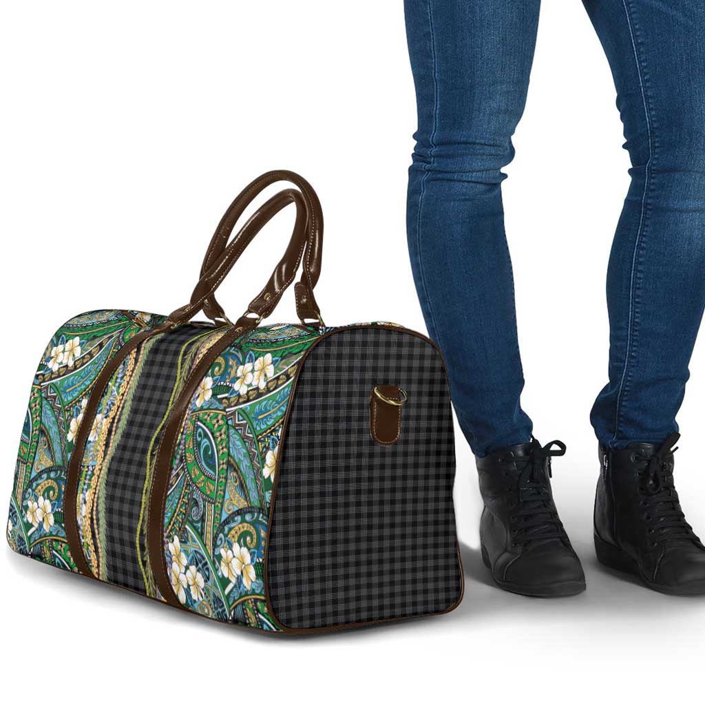 Hawaiian Art Flower Tribal with Lei Travel Bag Palaka Pattern Black Color - Polynesian Pride