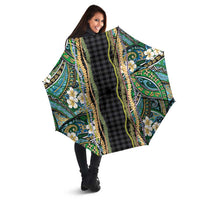 Hawaiian Art Flower Tribal with Lei Umbrella Palaka Pattern Black Color - Polynesian Pride