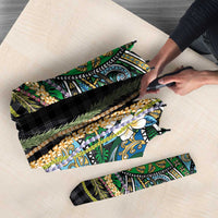 Hawaiian Art Flower Tribal with Lei Umbrella Palaka Pattern Black Color - Polynesian Pride