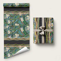 Hawaiian Art Flower Tribal with Lei Wrapping Paper Palaka Pattern Black Color - Polynesian Pride