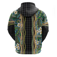 Hawaiian Art Flower Tribal with Lei Zip Hoodie Palaka Pattern Black Color - Polynesian Pride