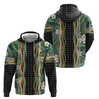 Hawaiian Art Flower Tribal with Lei Zip Hoodie Palaka Pattern Black Color - Polynesian Pride