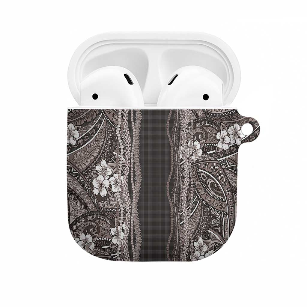 Hawaiian Art Flower Tribal with Lei AirPods Case Palaka Pattern Grayscale LT03 Gray - Polynesian Pride