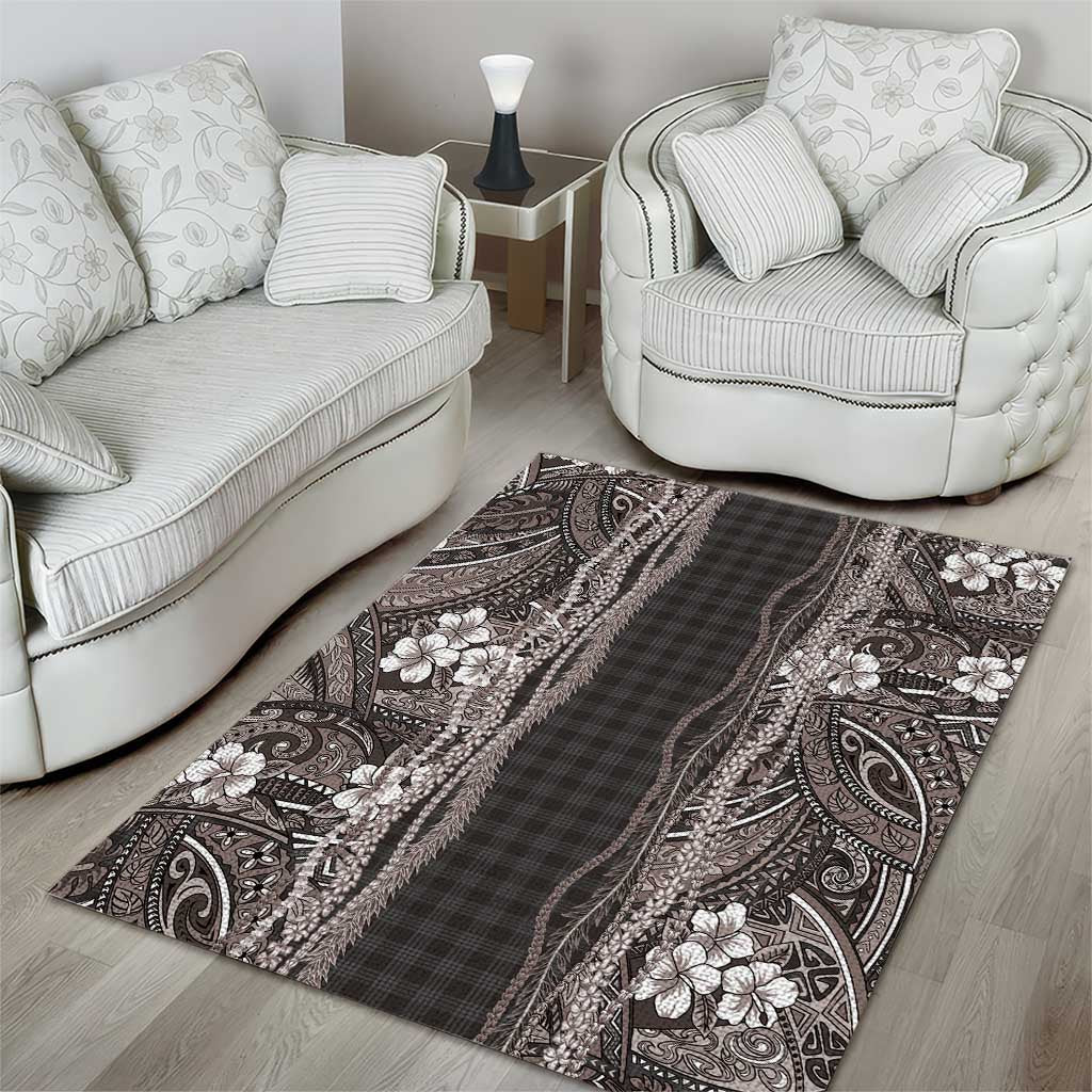 Hawaiian Art Flower Tribal with Lei Area Rug Palaka Pattern Grayscale - Polynesian Pride