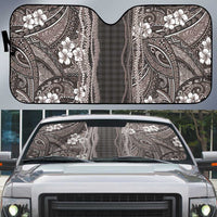 Hawaiian Art Flower Tribal with Lei Auto Sun Shade Palaka Pattern Grayscale - Polynesian Pride