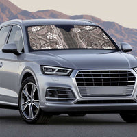 Hawaiian Art Flower Tribal with Lei Auto Sun Shade Palaka Pattern Grayscale - Polynesian Pride