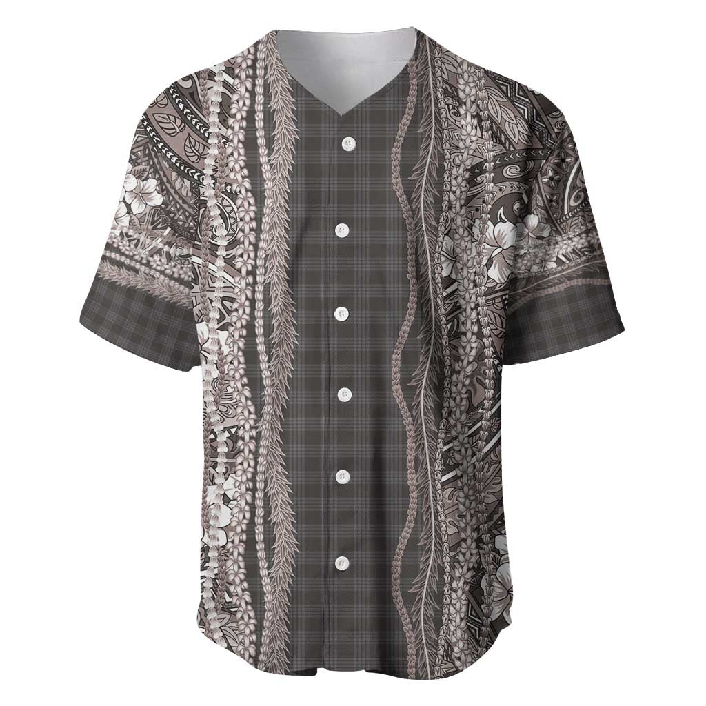 Hawaiian Art Flower Tribal with Lei Baseball Jersey Palaka Pattern Grayscale - Polynesian Pride