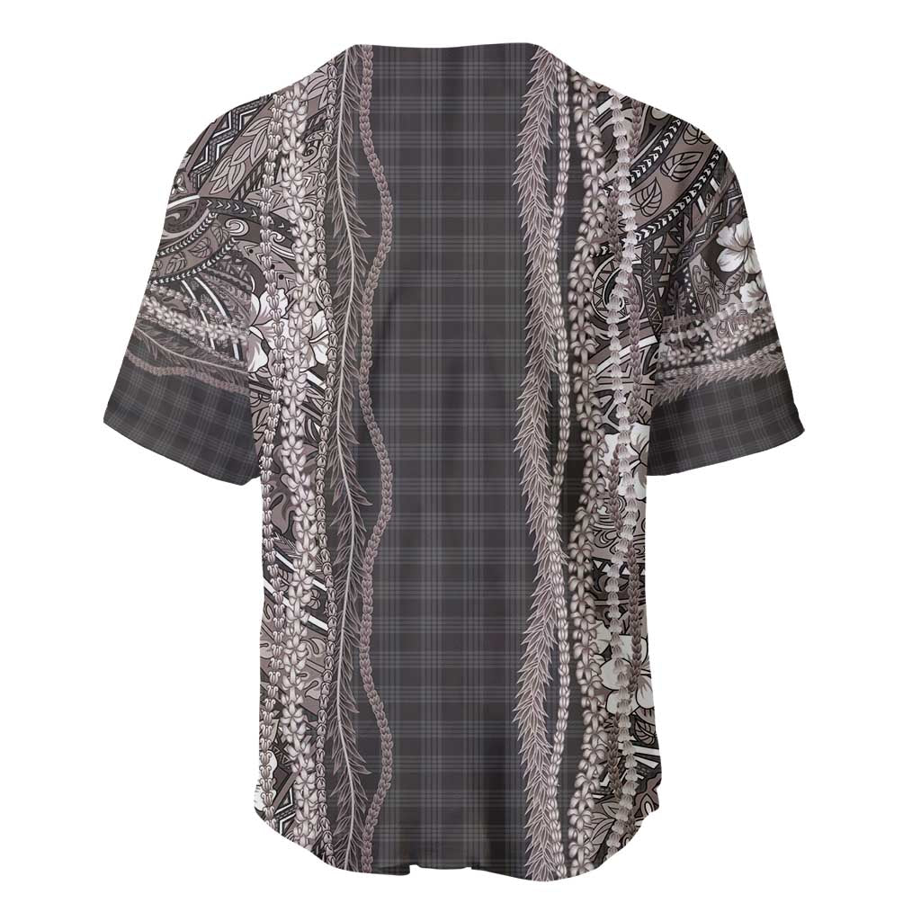 Hawaiian Art Flower Tribal with Lei Baseball Jersey Palaka Pattern Grayscale - Polynesian Pride