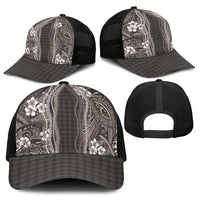 Hawaiian Art Flower Tribal with Lei Baseball Net Cap Palaka Pattern Grayscale - Polynesian Pride