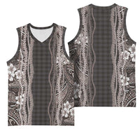 Hawaiian Art Flower Tribal with Lei Basketball Jersey Palaka Pattern Grayscale - Polynesian Pride