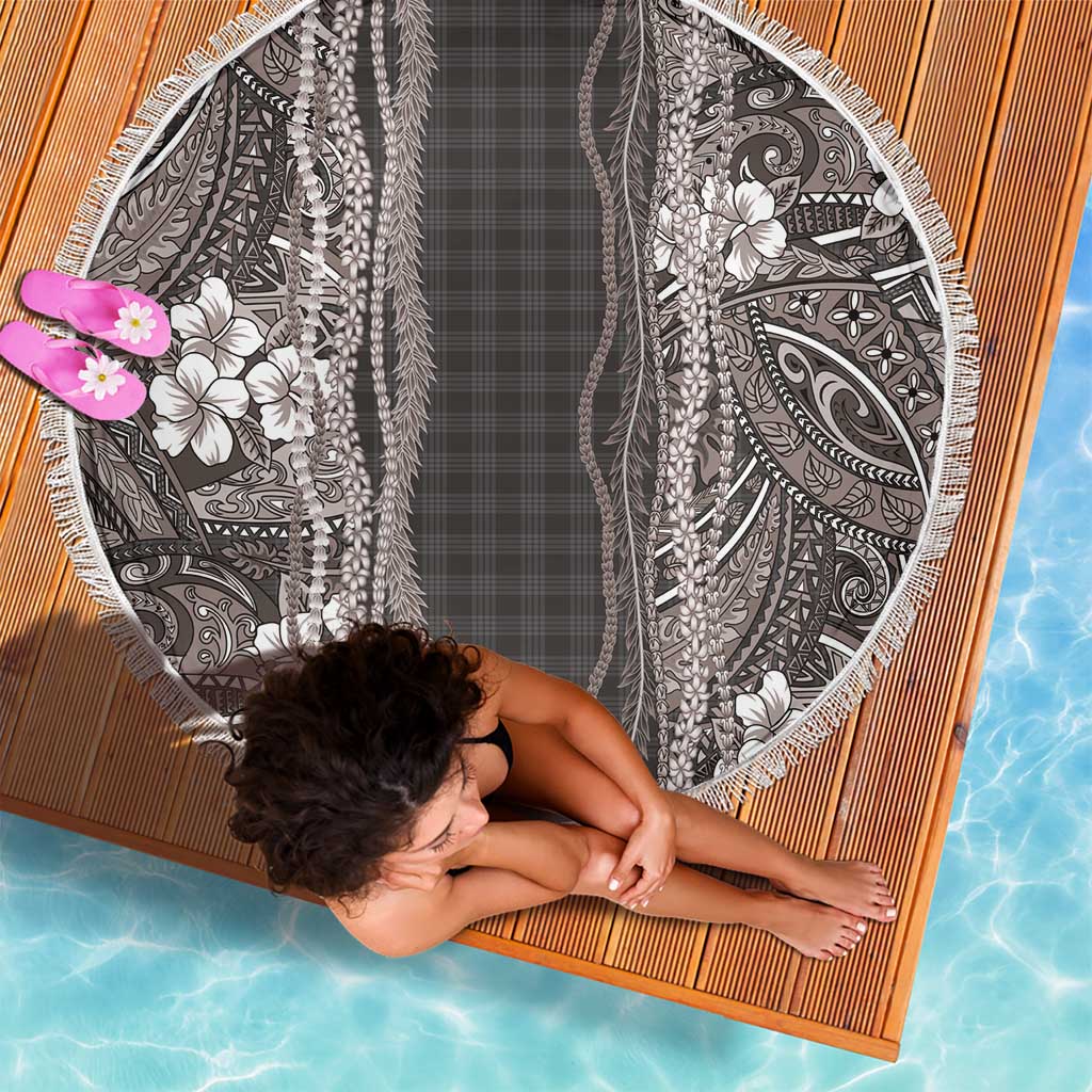 Hawaiian Art Flower Tribal with Lei Beach Blanket Palaka Pattern Grayscale - Polynesian Pride