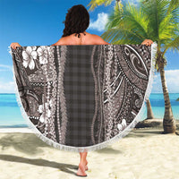 Hawaiian Art Flower Tribal with Lei Beach Blanket Palaka Pattern Grayscale - Polynesian Pride