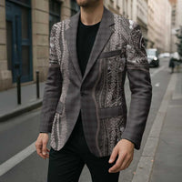 Hawaiian Art Flower Tribal with Lei Blazer Palaka Pattern Grayscale - Polynesian Pride