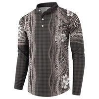Hawaiian Art Flower Tribal with Lei Button Sweatshirt Palaka Pattern Grayscale - Polynesian Pride