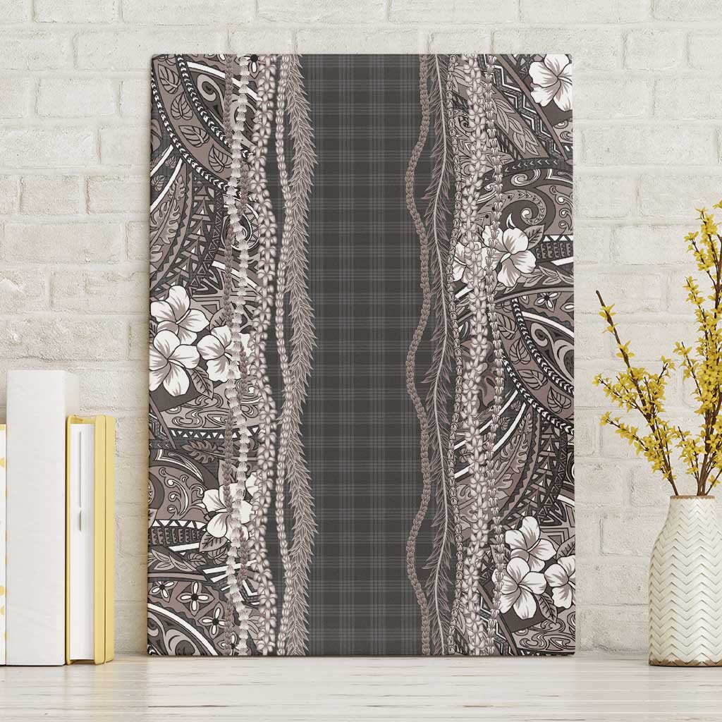 Hawaiian Art Flower Tribal with Lei Canvas Wall Art Palaka Pattern Grayscale - Polynesian Pride