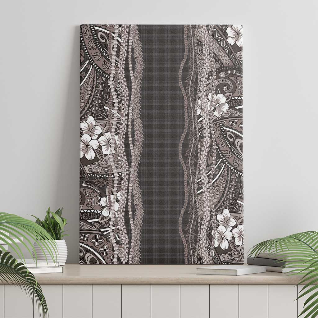Hawaiian Art Flower Tribal with Lei Canvas Wall Art Palaka Pattern Grayscale - Polynesian Pride