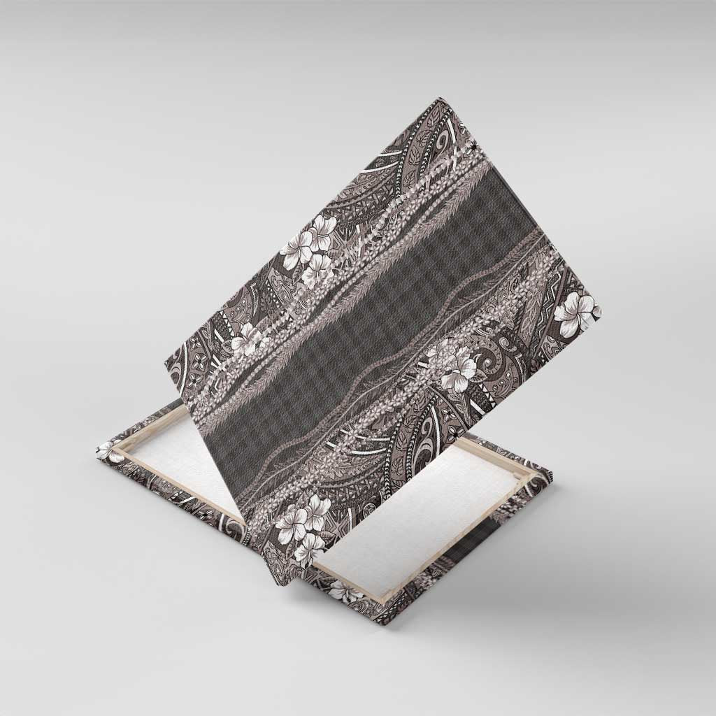 Hawaiian Art Flower Tribal with Lei Canvas Wall Art Palaka Pattern Grayscale - Polynesian Pride