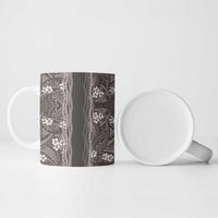 Hawaiian Art Flower Tribal with Lei Ceramic Mug Palaka Pattern Grayscale - Polynesian Pride