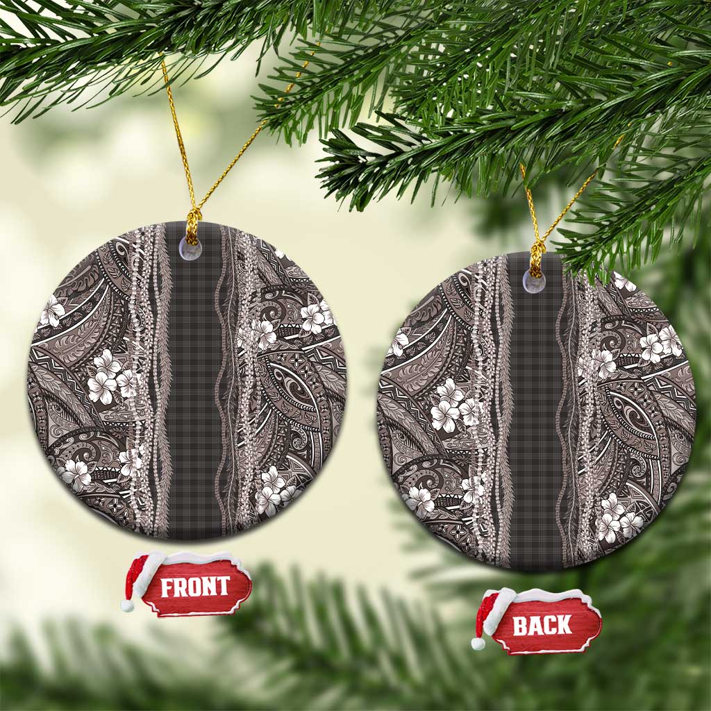 Hawaiian Art Flower Tribal with Lei Ceramic Ornament Palaka Pattern Grayscale - Polynesian Pride