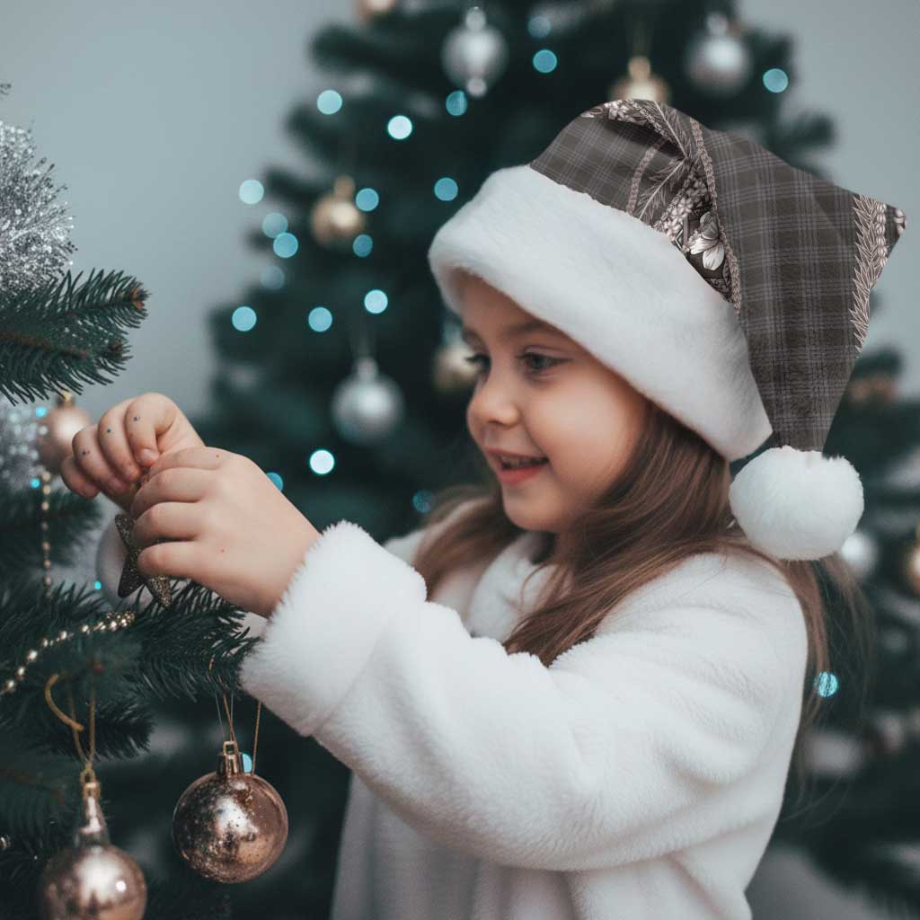 Hawaiian Art Flower Tribal with Lei Christmas Santa Hat Palaka Pattern Grayscale - Polynesian Pride