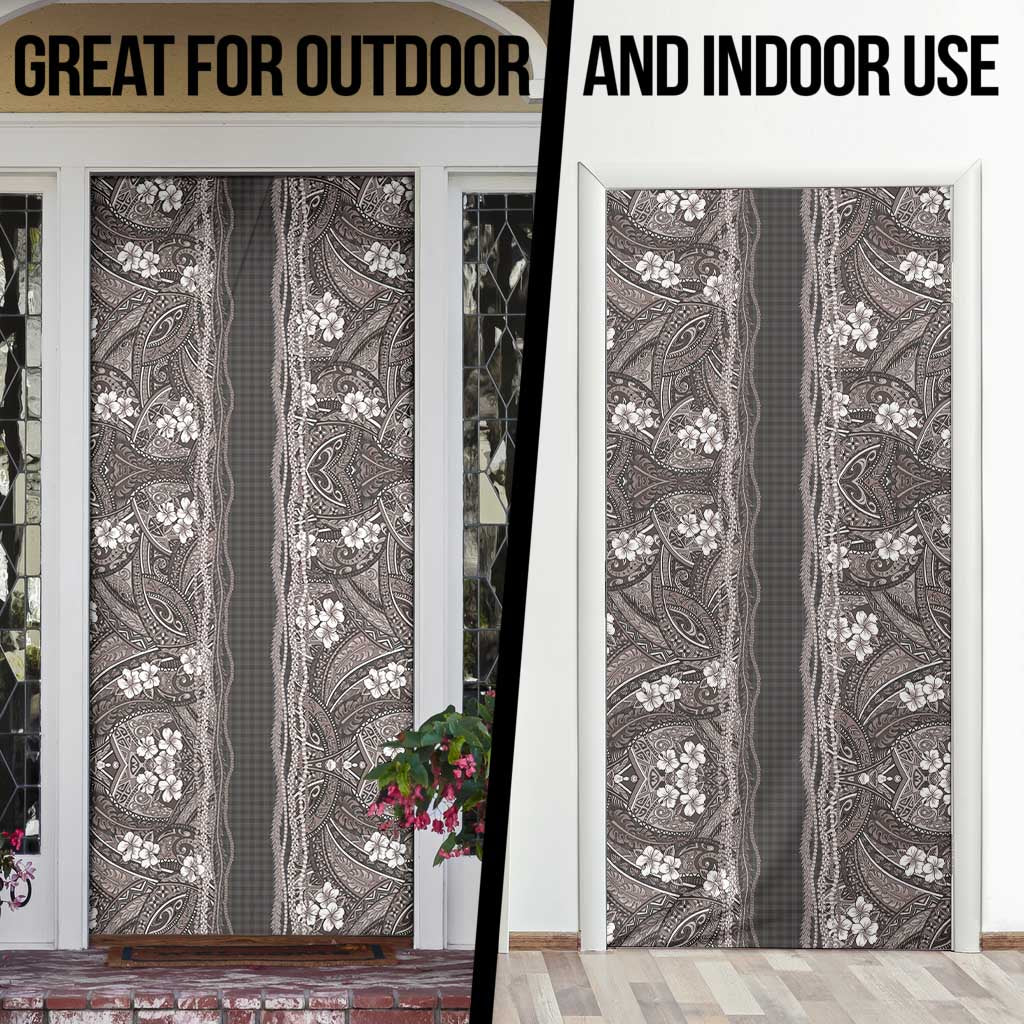 Hawaiian Art Flower Tribal with Lei Door Cover Palaka Pattern Grayscale - Polynesian Pride