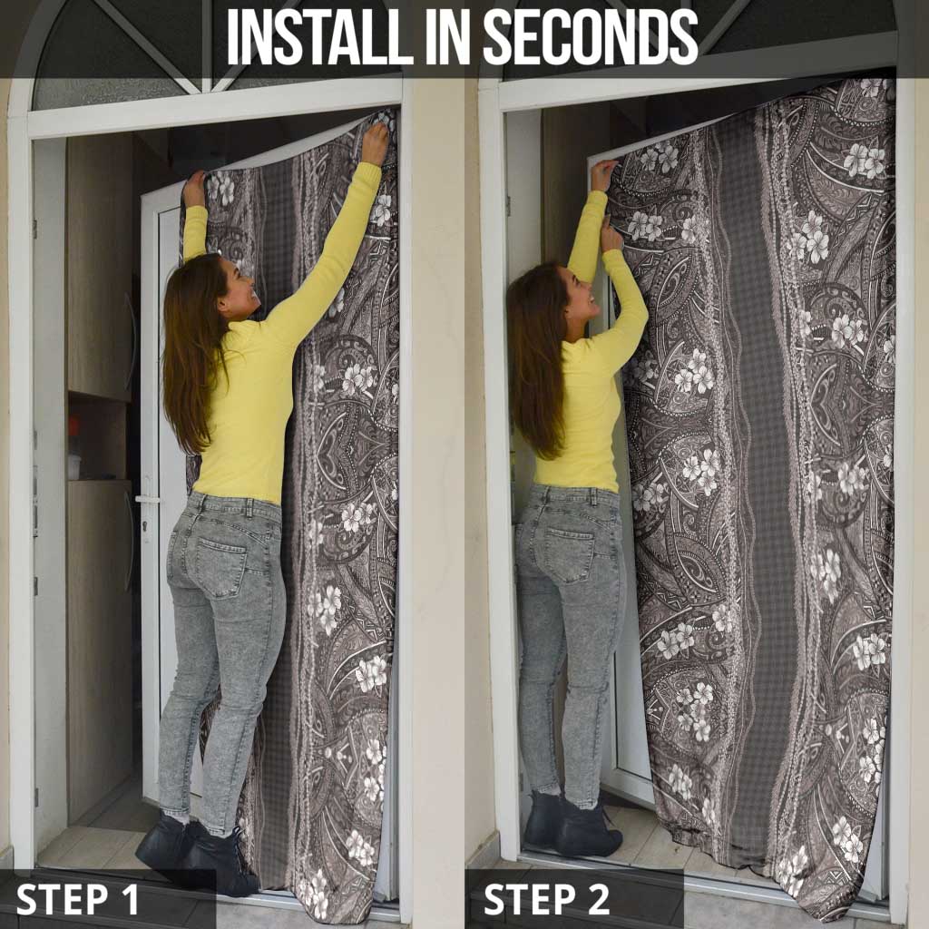 Hawaiian Art Flower Tribal with Lei Door Cover Palaka Pattern Grayscale - Polynesian Pride