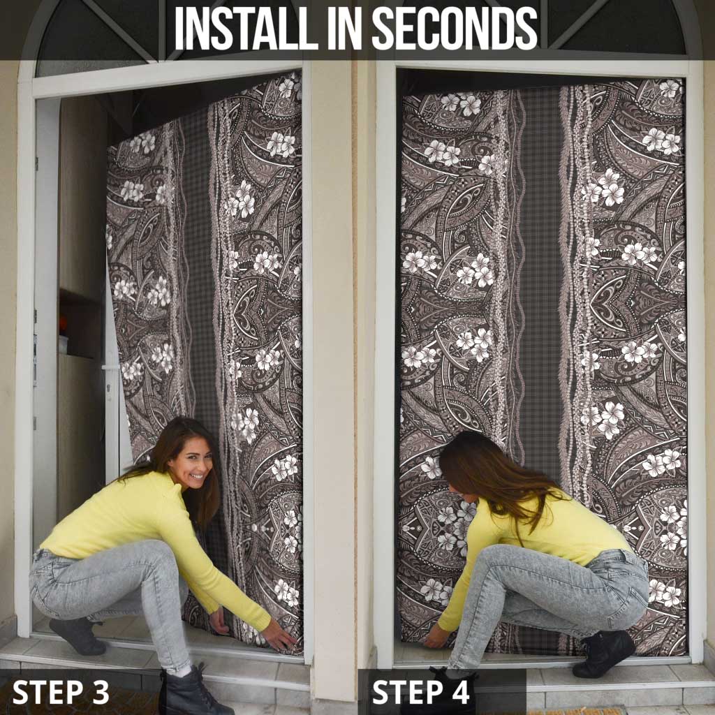 Hawaiian Art Flower Tribal with Lei Door Cover Palaka Pattern Grayscale - Polynesian Pride